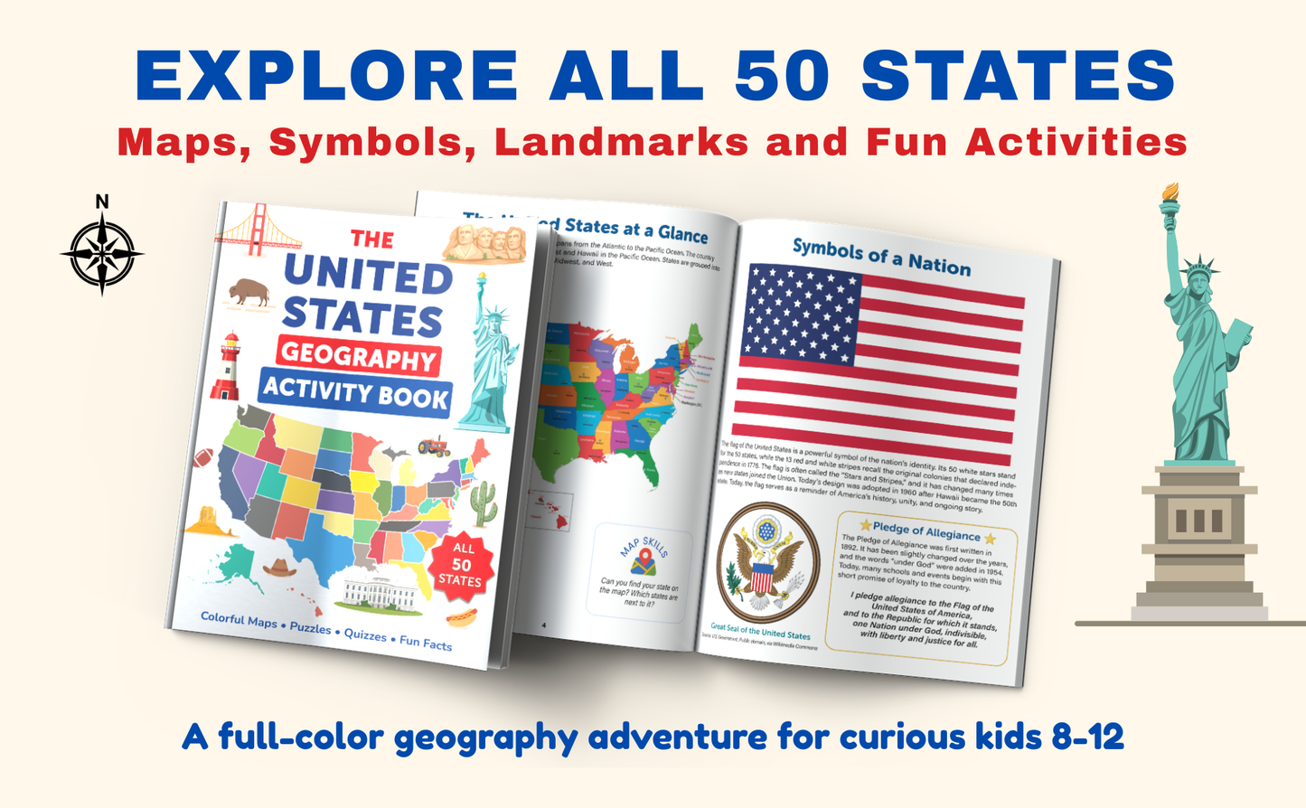 The United States Geography Activity Book: Colorful Maps, Puzzles, Quizzes, Fun Facts