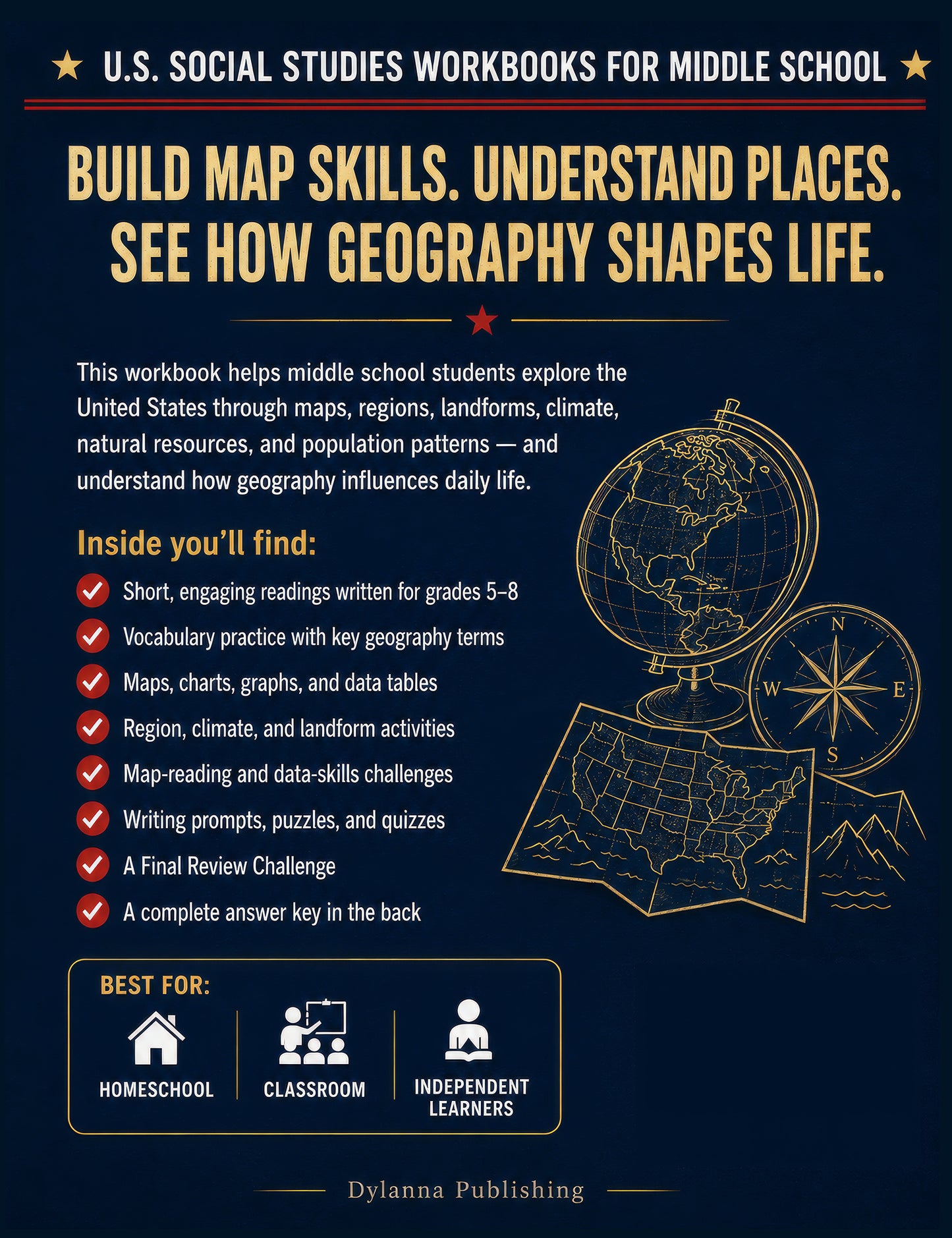 U.S. Geography & Map Skills Workbook for Grades 5-8