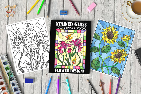 Stained Glass Coloring Book: Flower Designs
