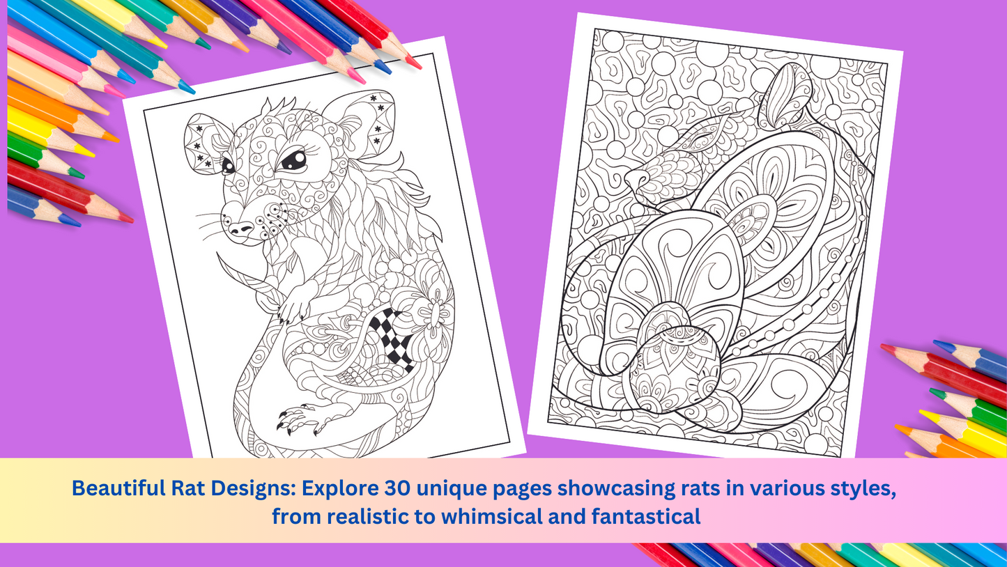 Rat Coloring Book for Adults: Includes 30 Dazzling Rat Designs to Color