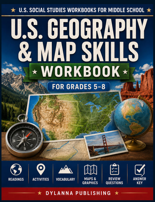 U.S. Geography & Map Skills Workbook for Grades 5-8