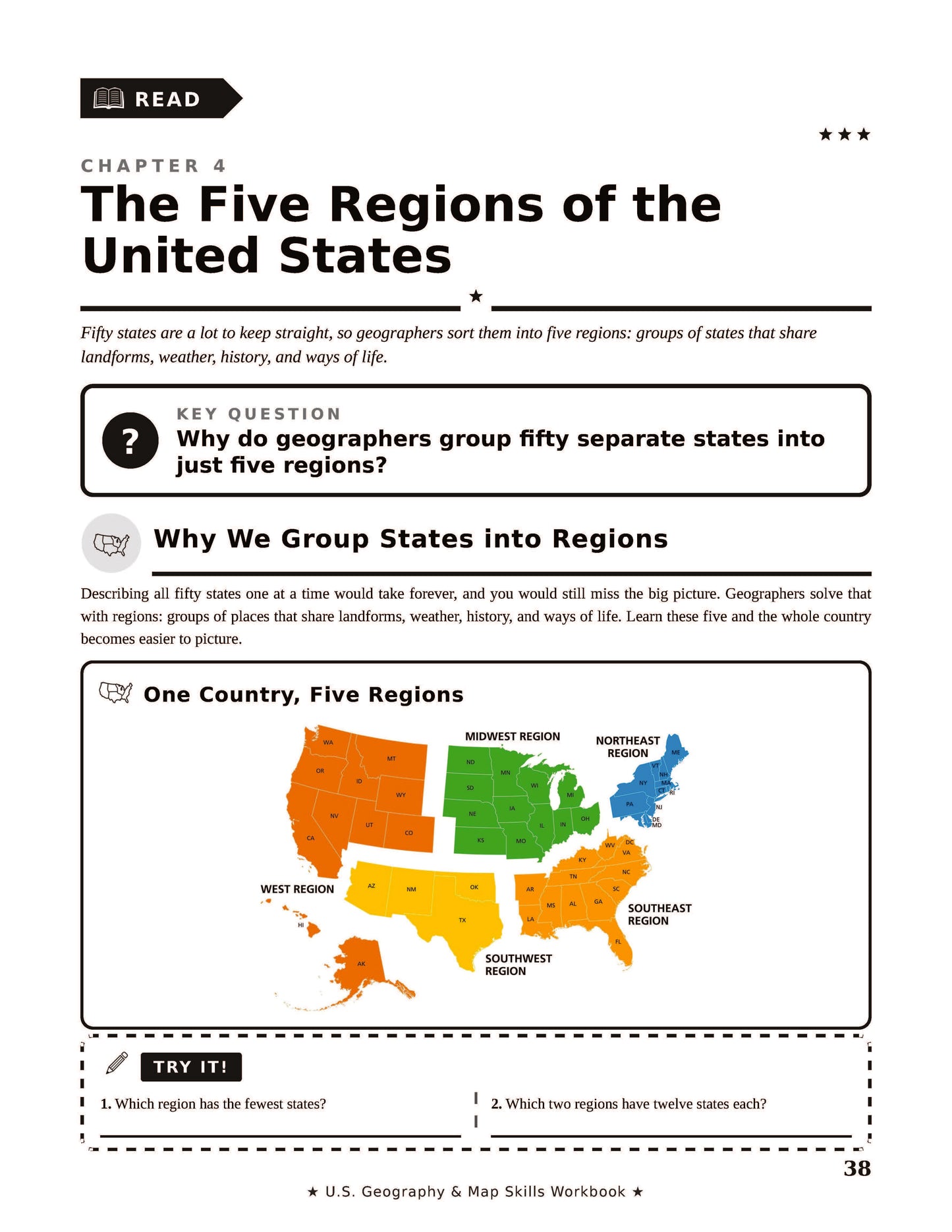 U.S. Geography & Map Skills Workbook for Grades 5-8