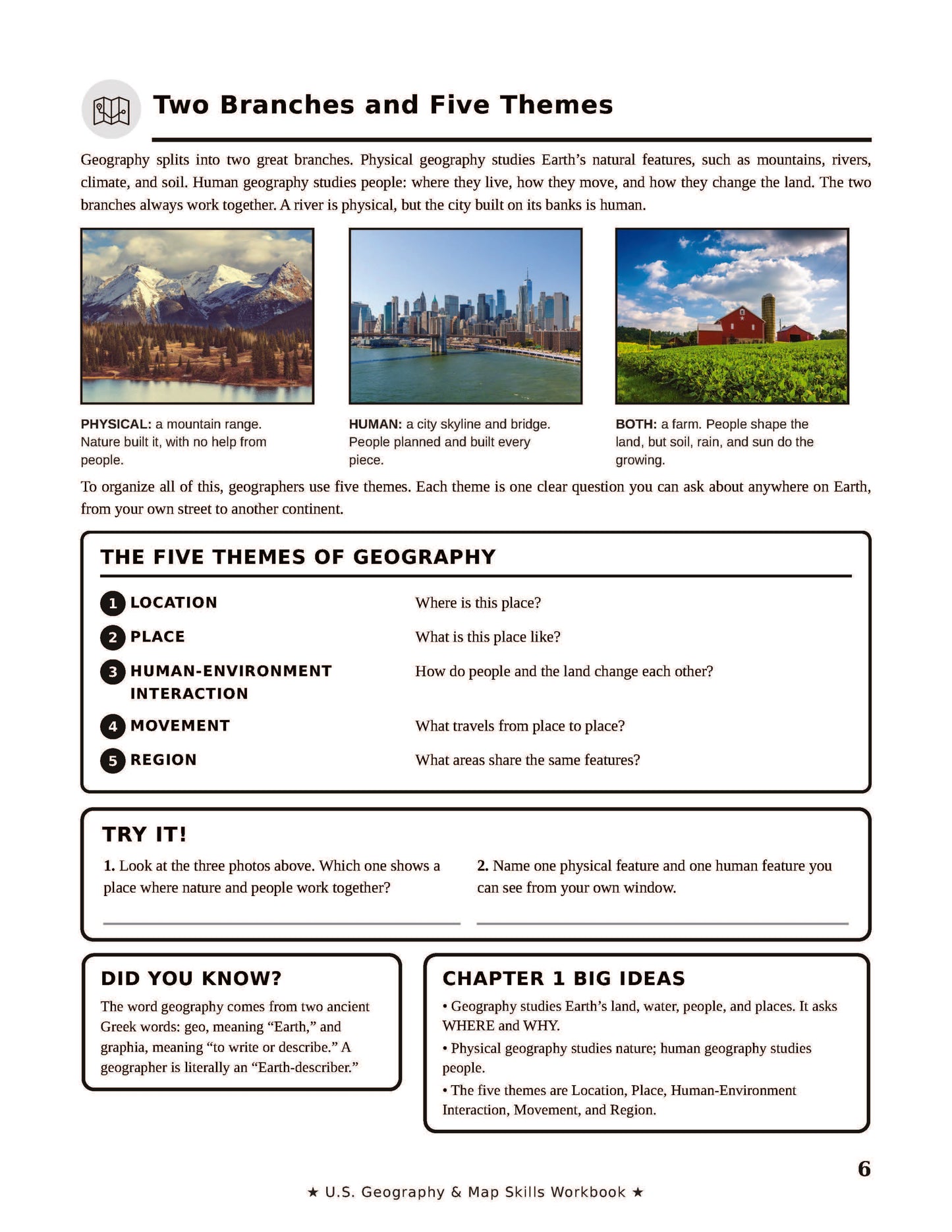 U.S. Geography & Map Skills Workbook for Grades 5-8