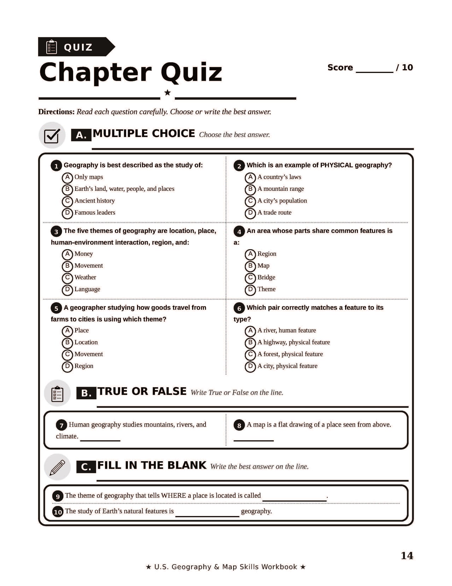 U.S. Geography & Map Skills Workbook for Grades 5-8