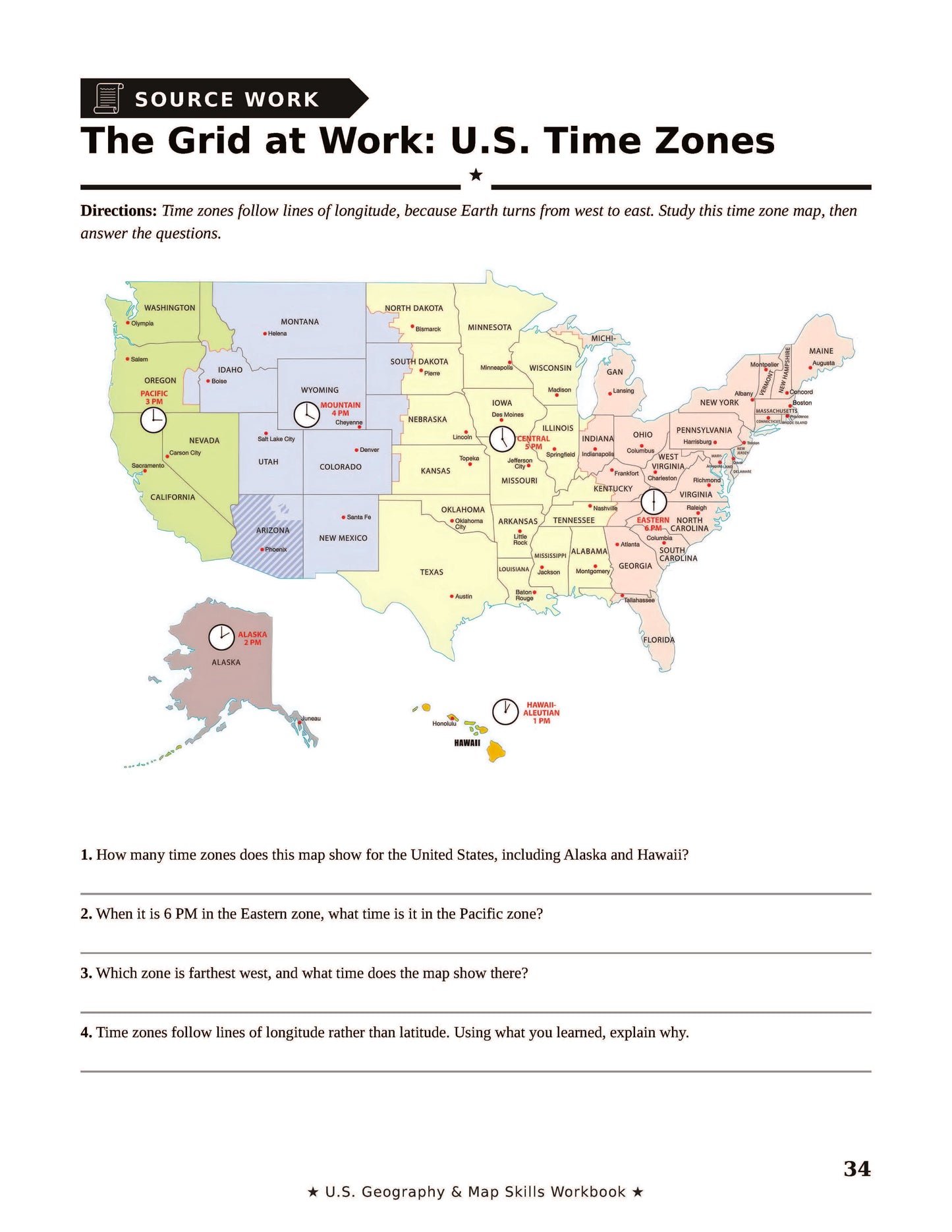U.S. Geography & Map Skills Workbook for Grades 5-8