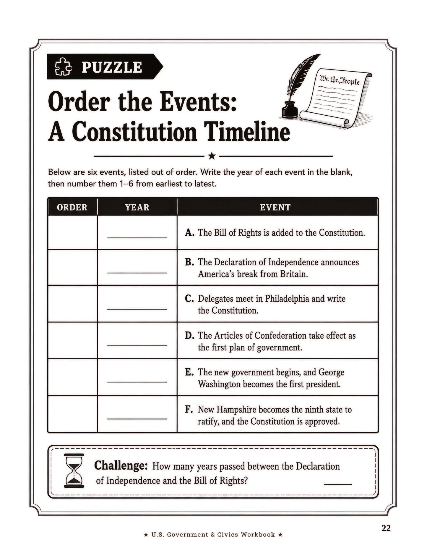 U.S. Government & Civics Workbook for Grades 5-8: Readings, Activities, Vocabulary, Review Questions, and Answer Key
