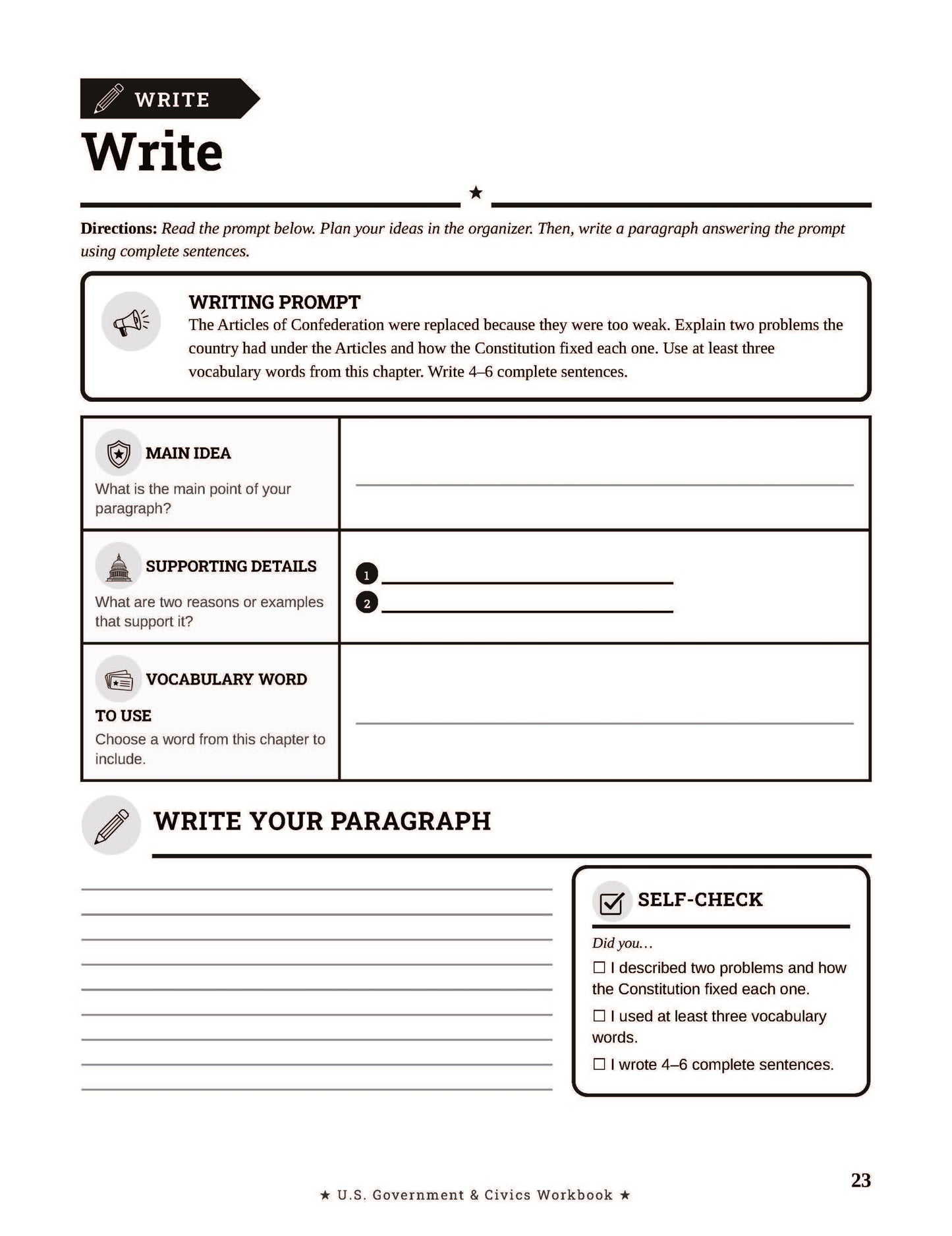 U.S. Government & Civics Workbook for Grades 5-8: Readings, Activities, Vocabulary, Review Questions, and Answer Key