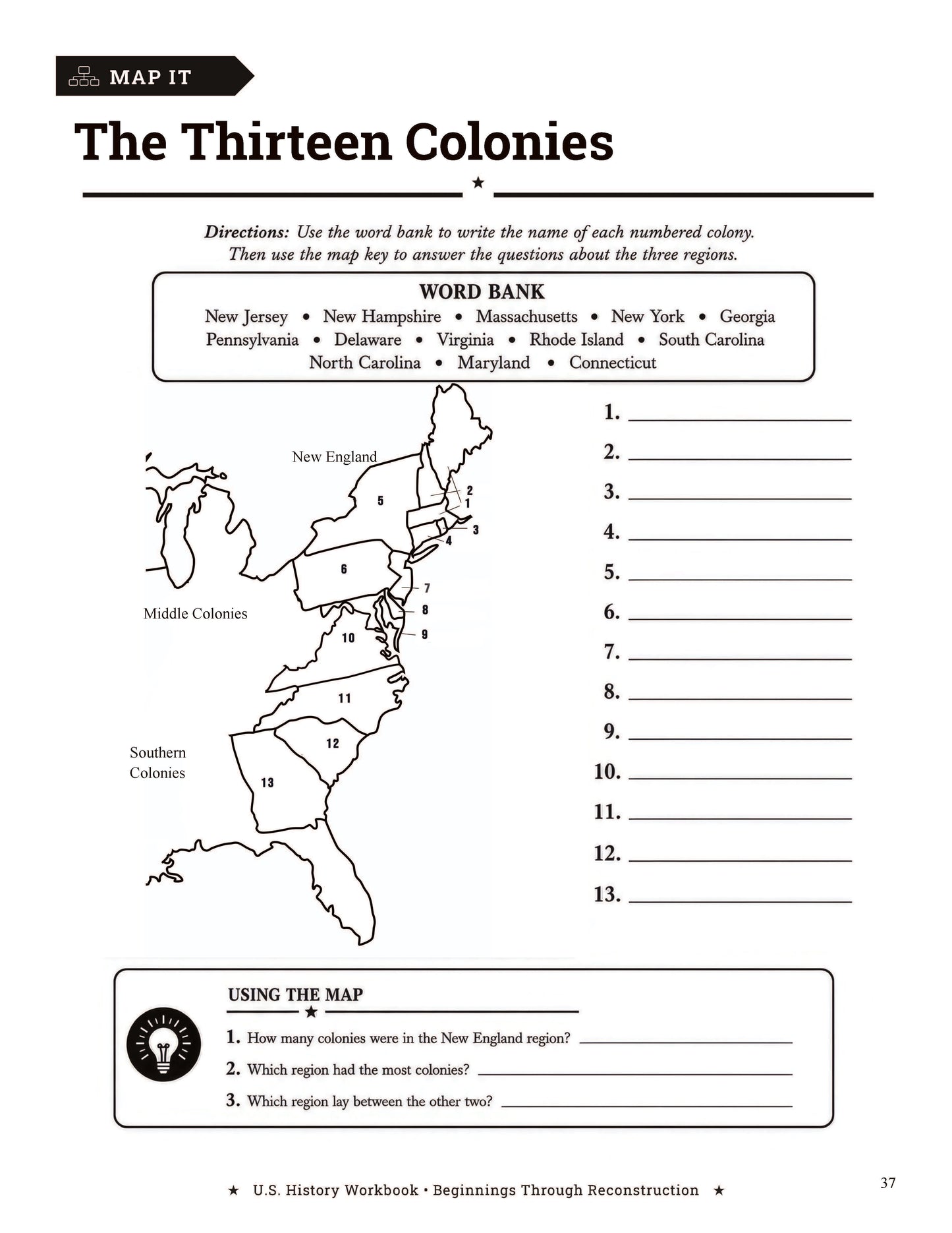 U.S. History Workbook for Grades 5-8: Beginnings through Reconstruction