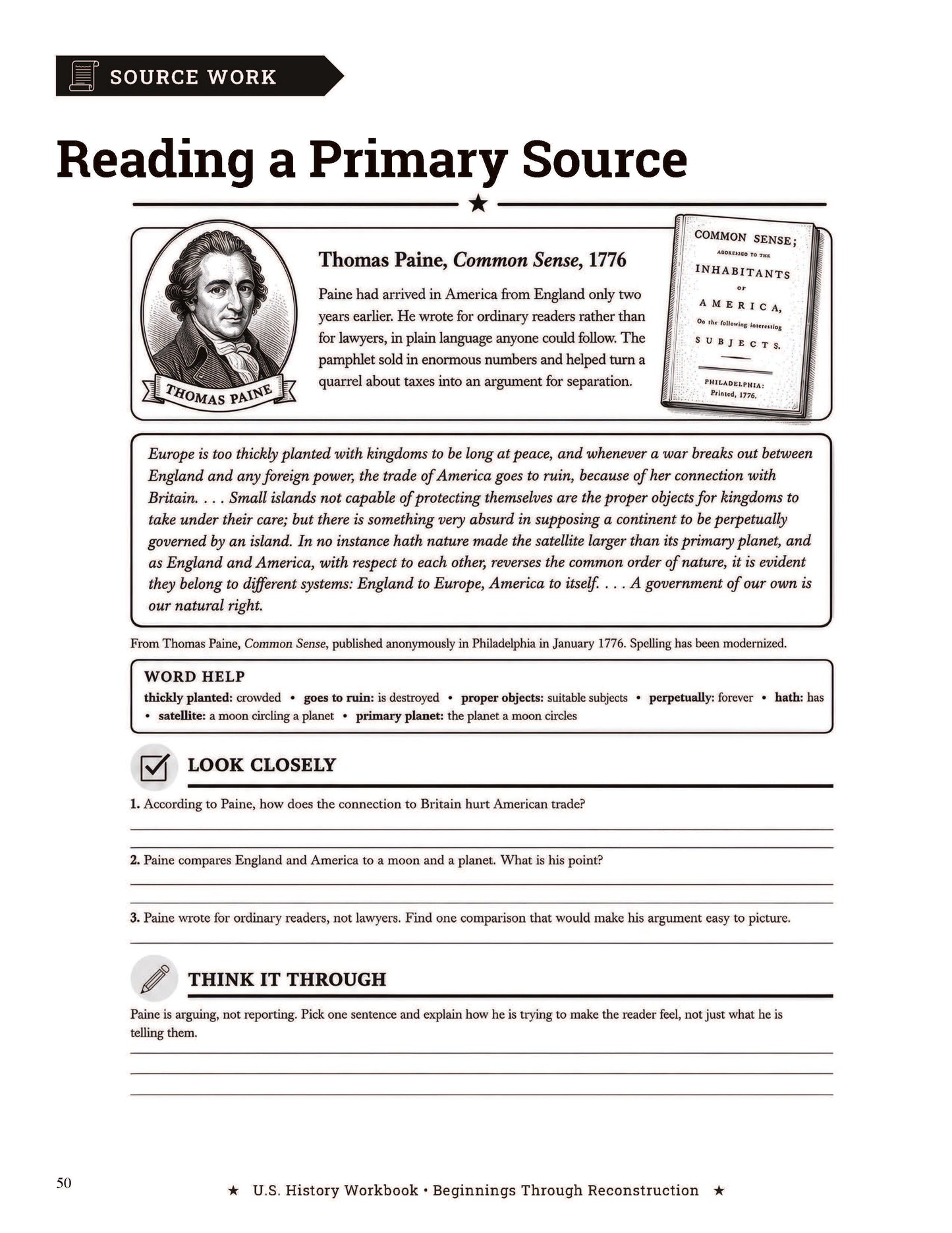 U.S. History Workbook for Grades 5-8: Beginnings through Reconstruction
