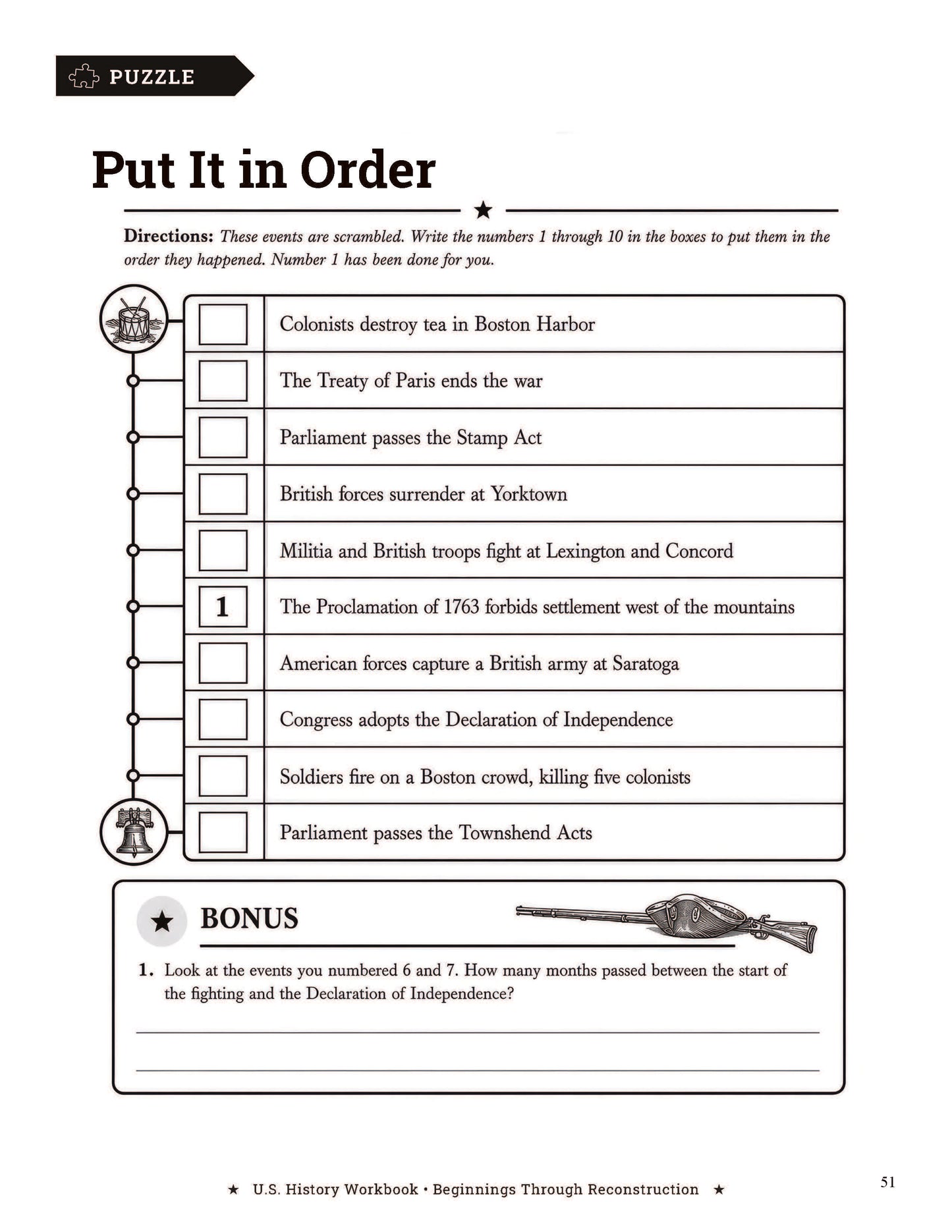 U.S. History Workbook for Grades 5-8: Beginnings through Reconstruction