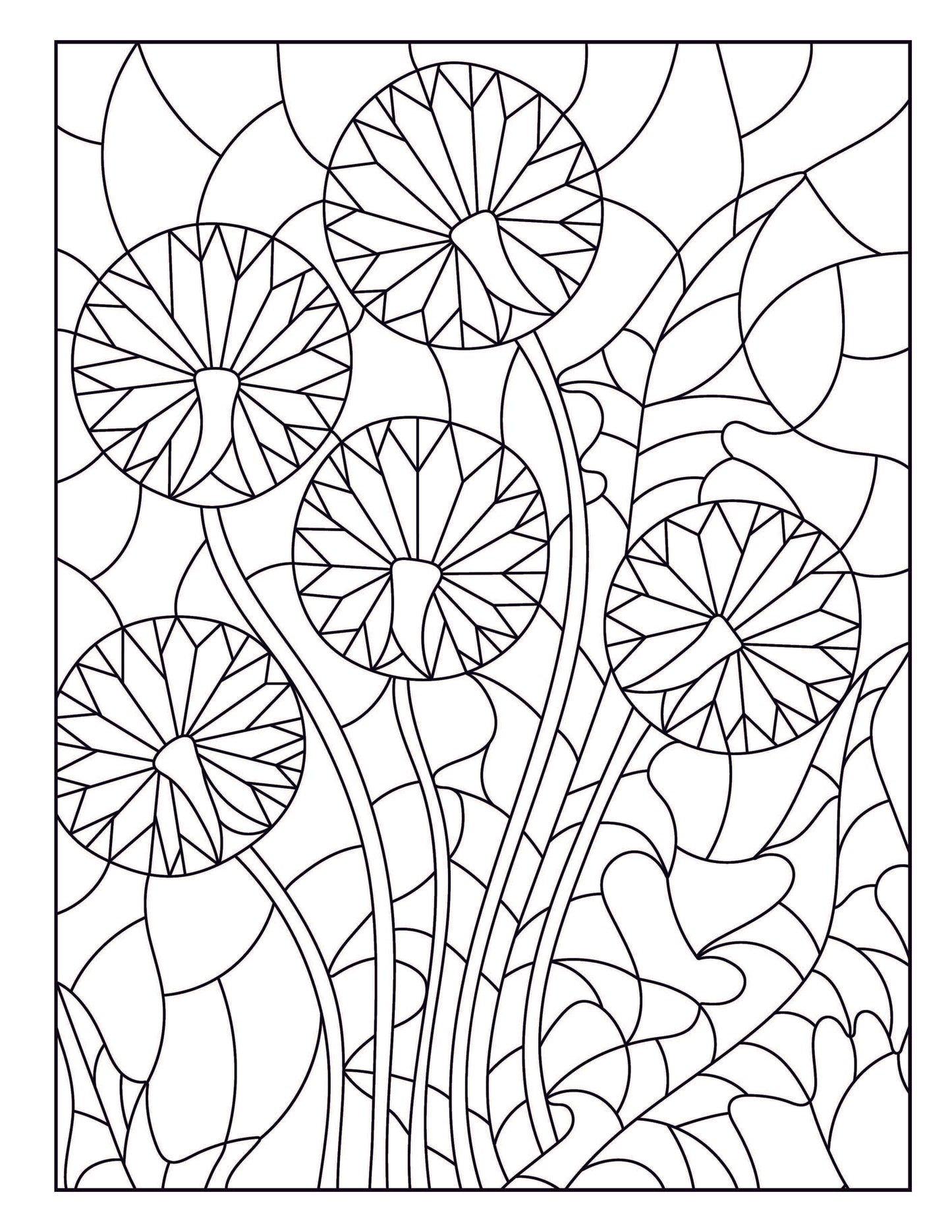 Stained Glass Coloring Book: Flower Designs