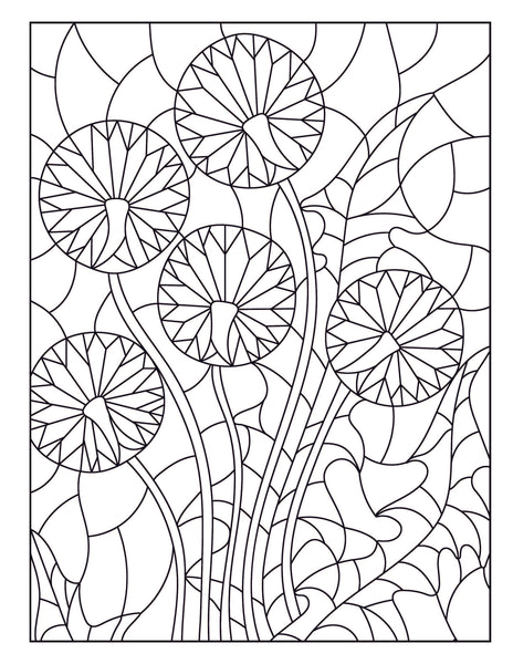 Stained Glass Coloring Book: Flower Designs