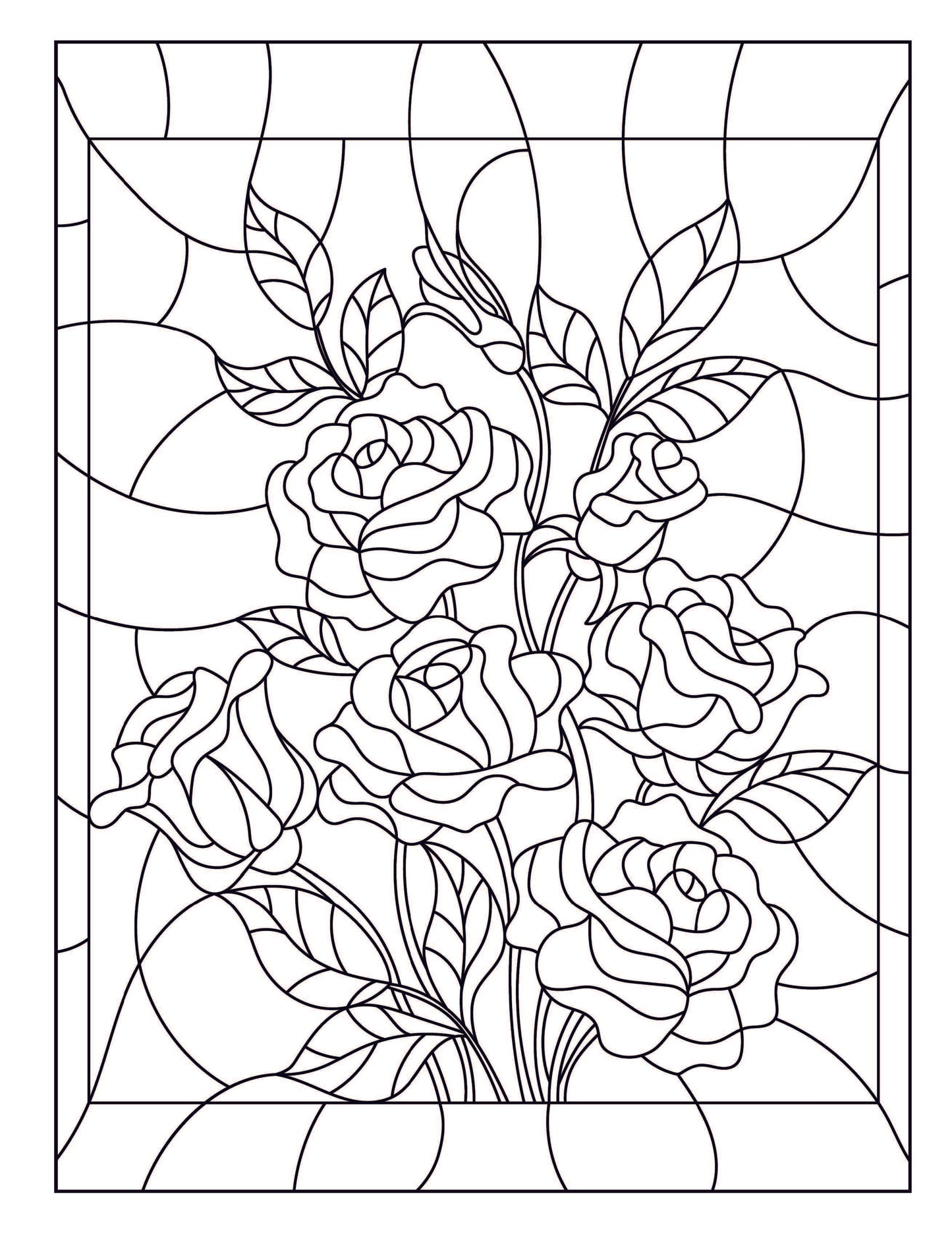 Stained Glass Coloring Book: Flower Designs