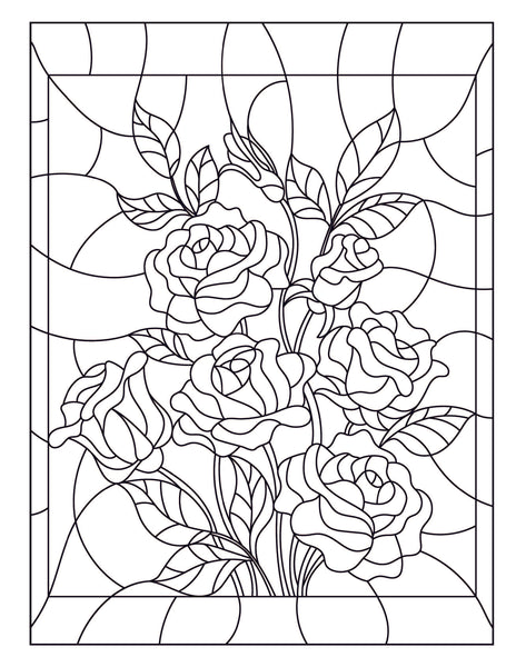 Stained Glass Coloring Book: Flower Designs