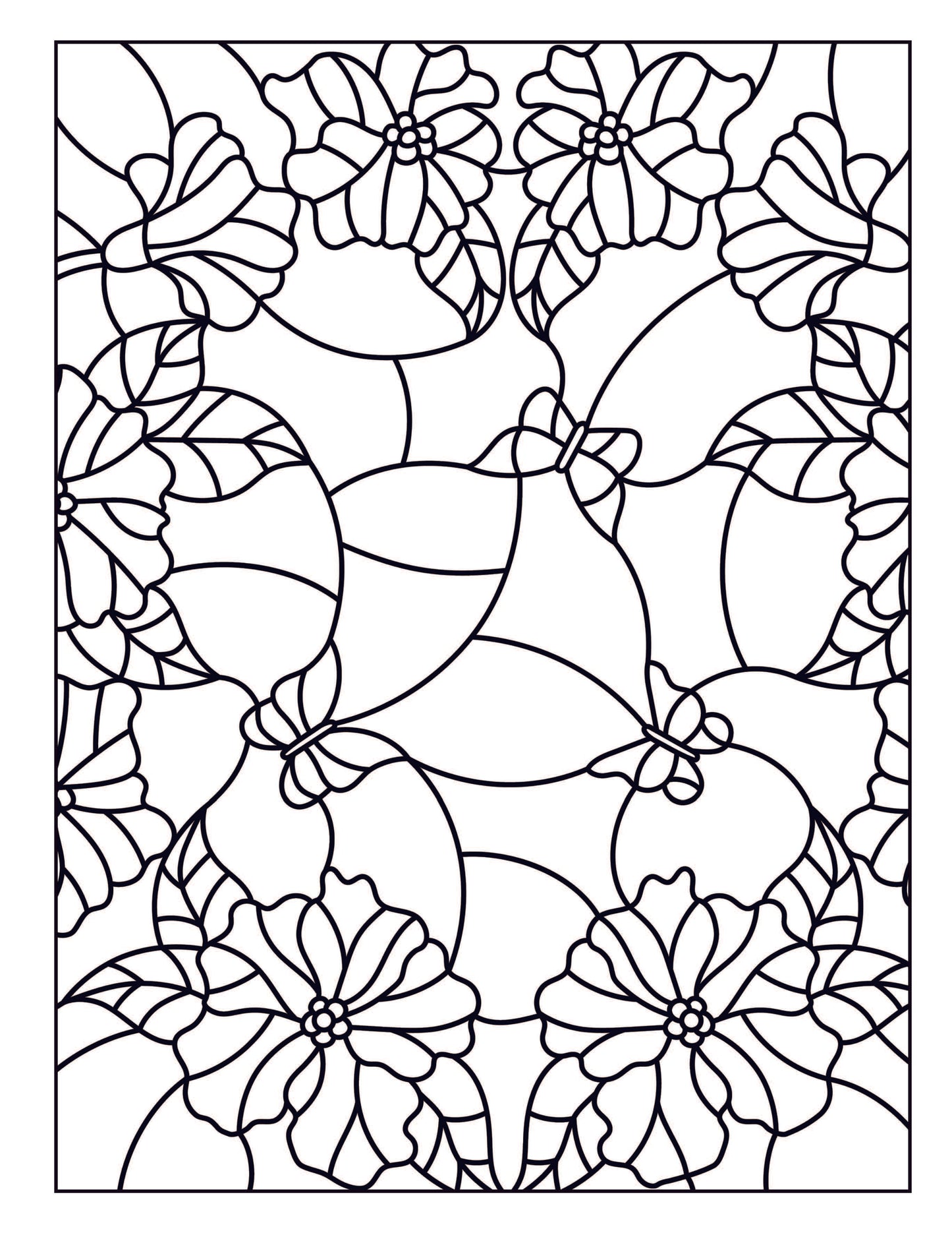 Stained Glass Coloring Book: Flower Designs