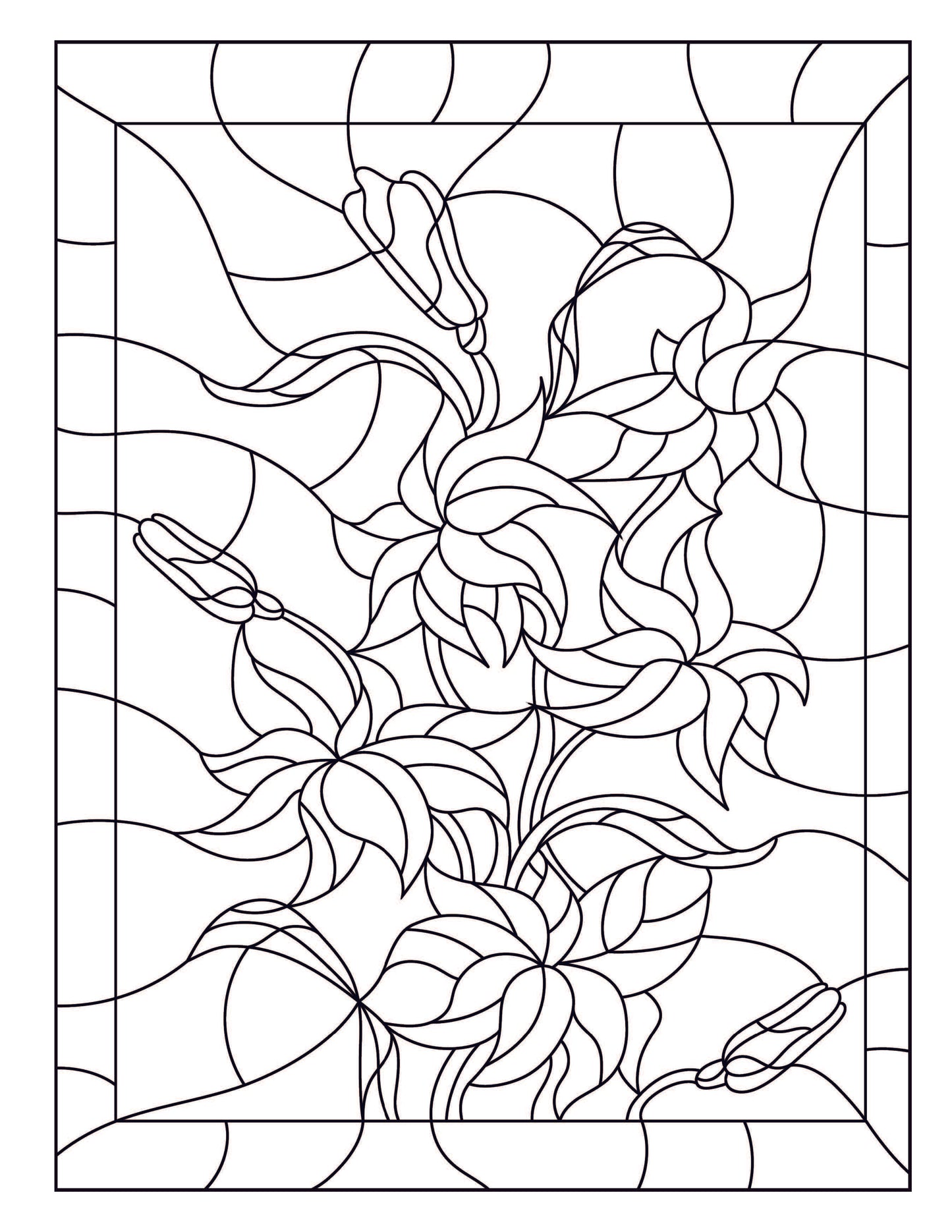Stained Glass Coloring Book: Flower Designs