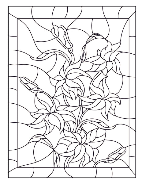 Stained Glass Coloring Book: Flower Designs