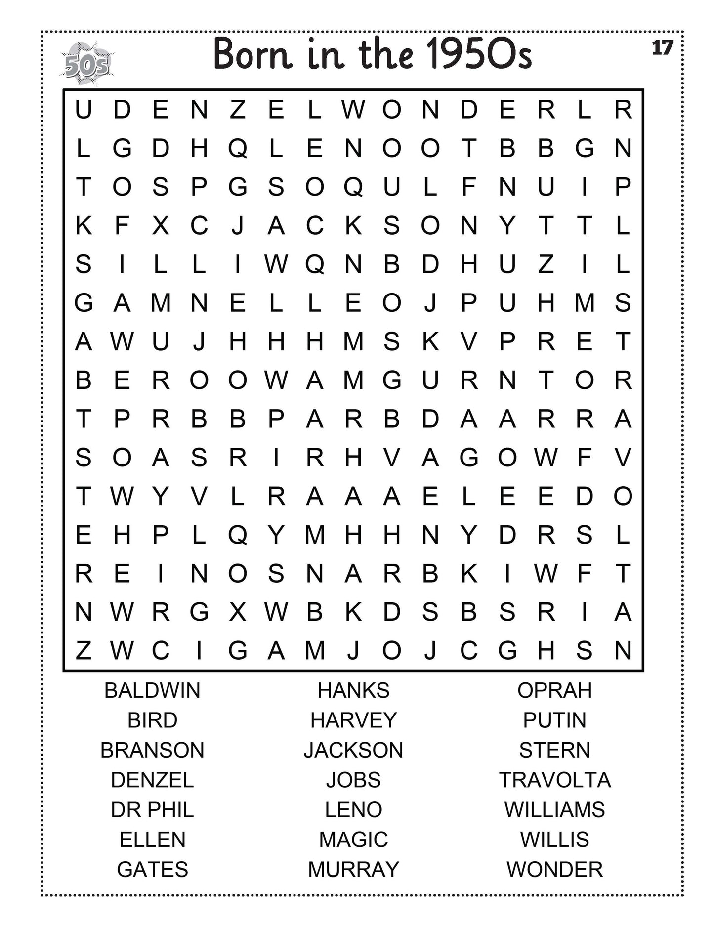 1950s Word Search Puzzle Book