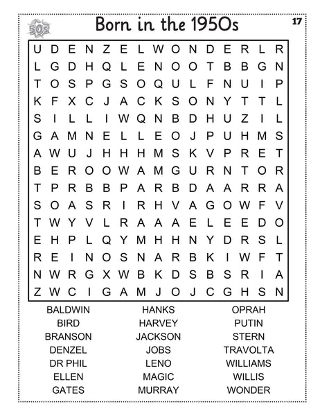 1950s Word Search Puzzle Book