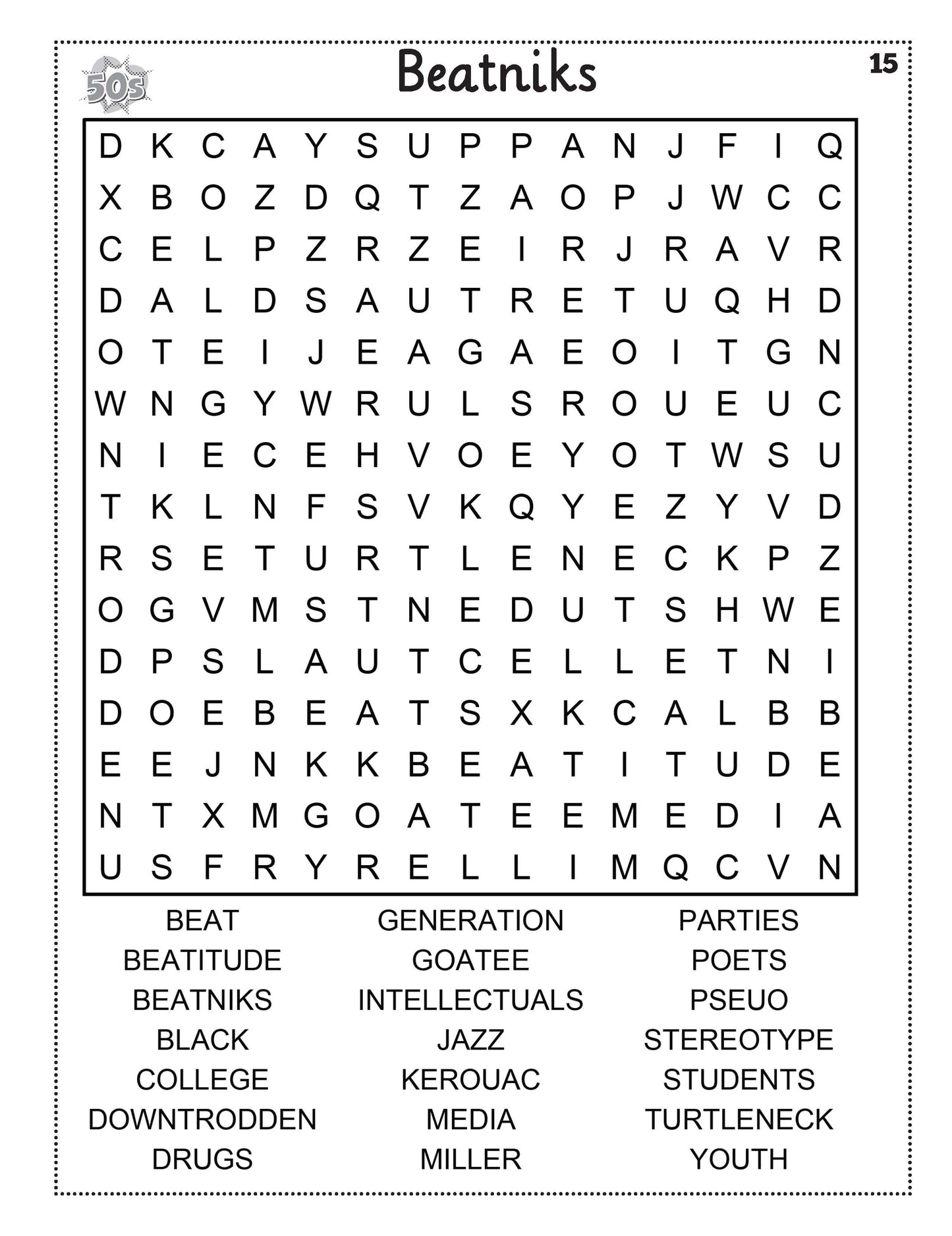 1950s Word Search Puzzle Book