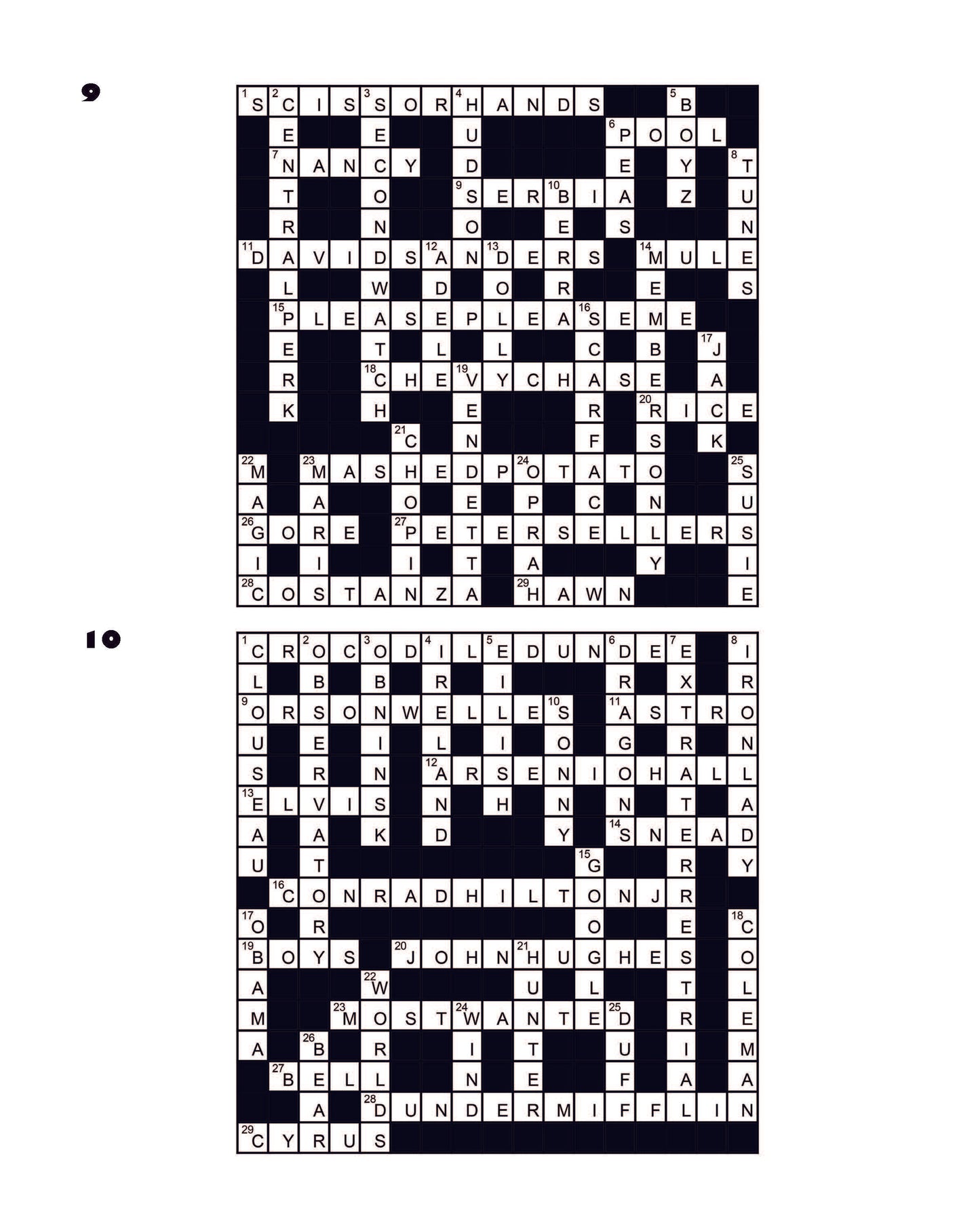 Pop Culture Crossword Puzzles