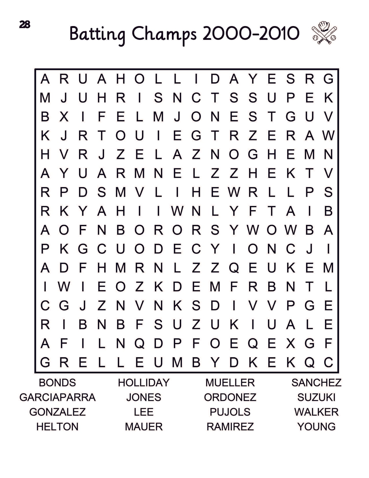 Baseball Word Search Large Print