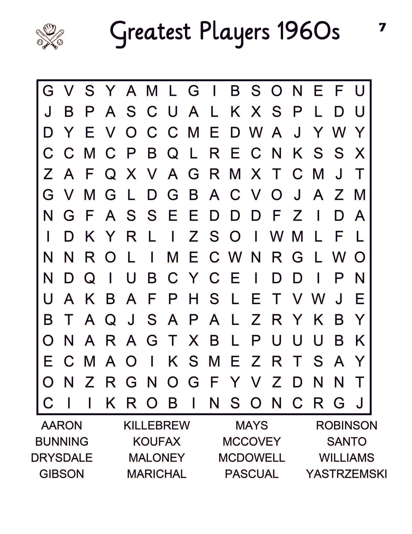 Baseball Word Search Large Print