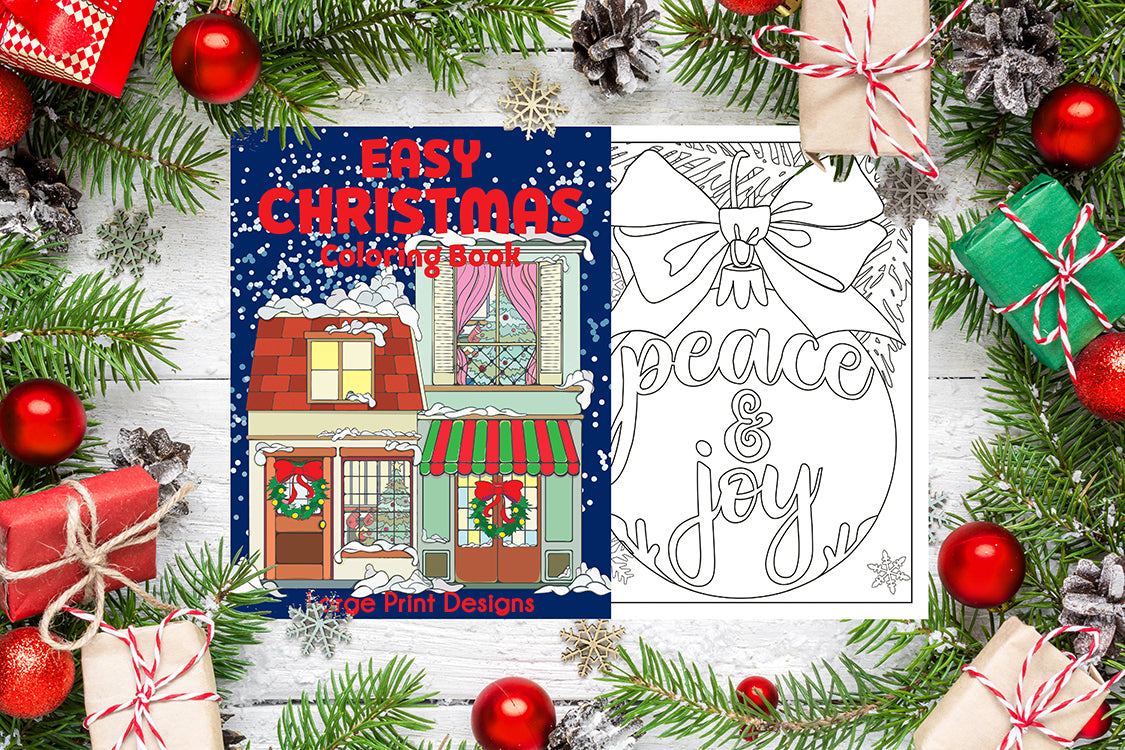 Easy Christmas Coloring Book: Large Print Designs