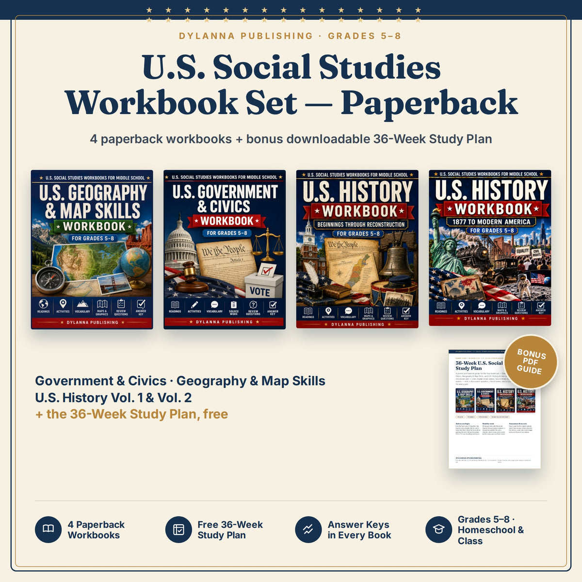 U.S. Social Studies Workbook Set for Grades 5-8 — Paperback Set