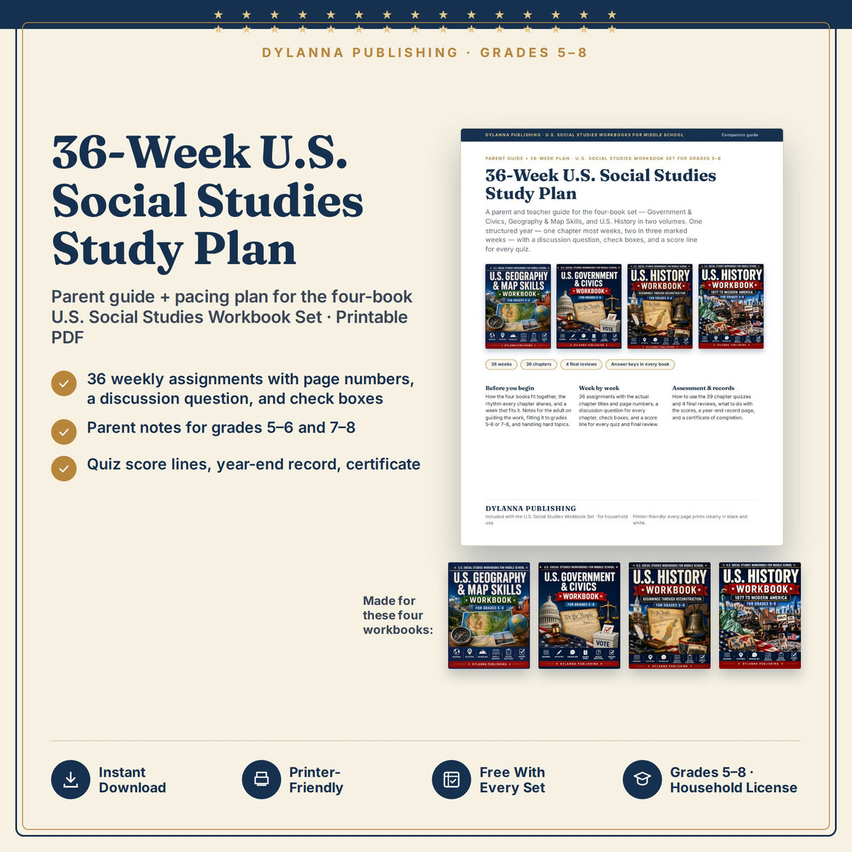 Printable 36-Week U.S. Social Studies Study Plan — PDF Download