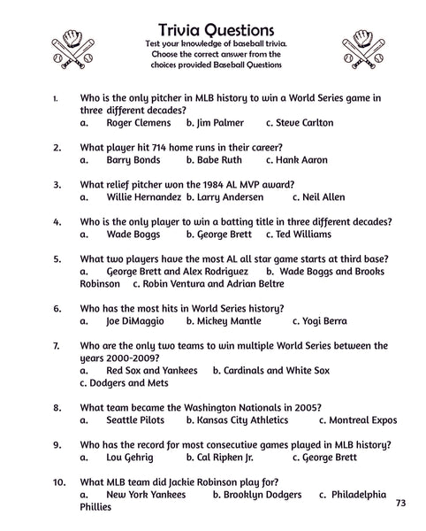 Baseball Puzzle Book: Crosswords, Word Search, Word Scrambles, Trivia Questions