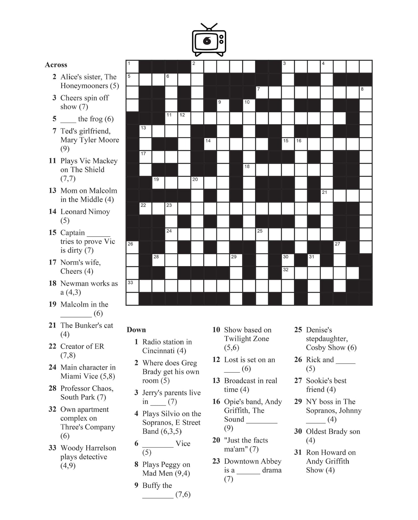 Television Crossword Puzzles: Fun TV Trivia Book