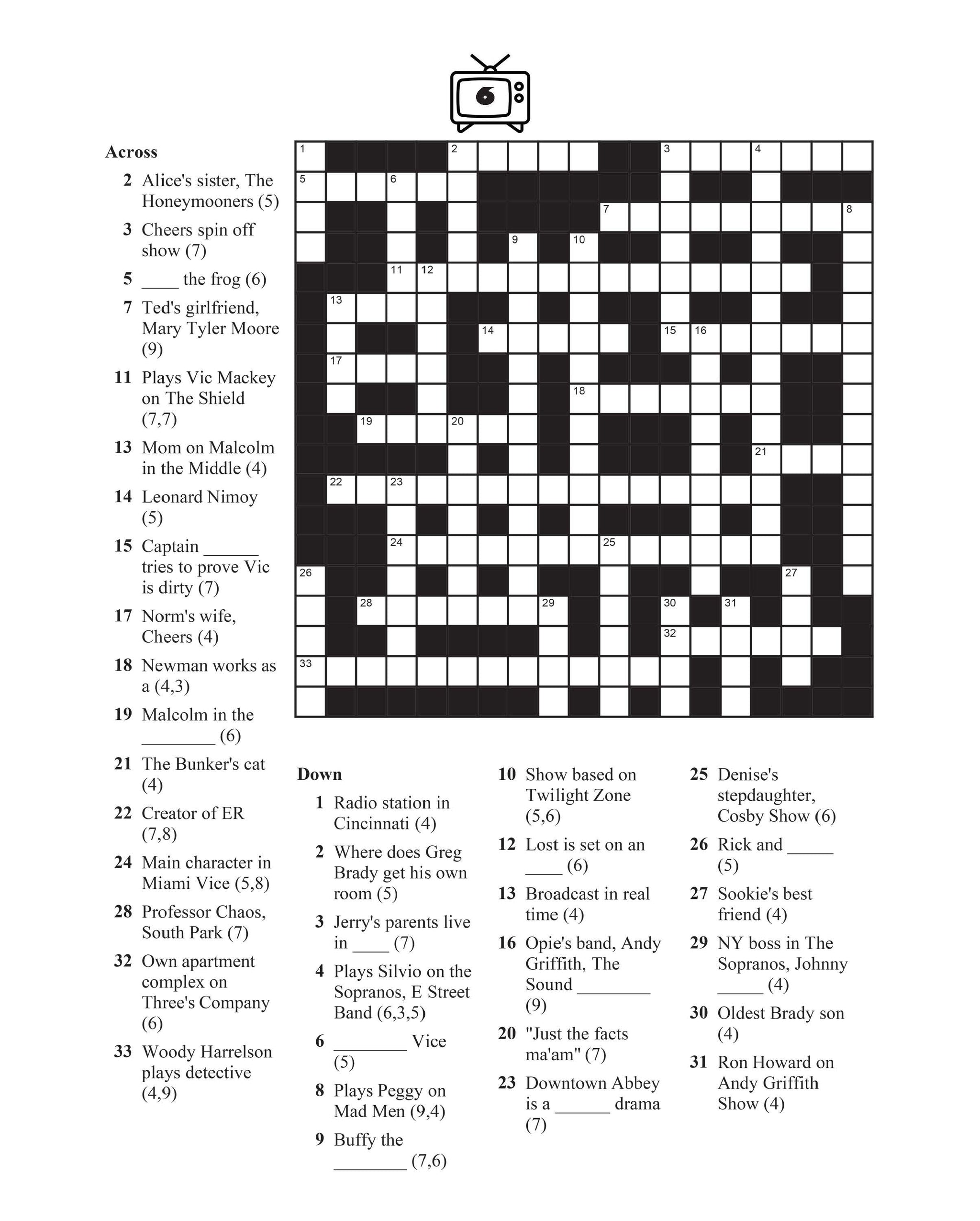 Television crossword puzzles: fun tv trivia book – dylanna press